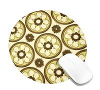 Retro Floral Round Mouse Pad, Brown Green Vintage Flowers Non-Slip Fabric Mousepad, Washable Desk Mat for Home and Office Computing Round 8x8 Inch
