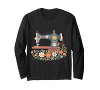 Retro Floral Sewing Machine Sew Blessed Quilting Lovers Long Sleeve T-Shirt