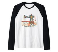 Retro Floral Sewing Machine Sew Blessed Quilting Lovers Raglan Baseball Tee