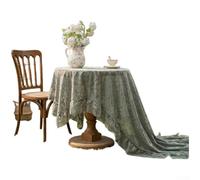 Retro Floral Table Cloth 140cm Square Lace Edge(Green 140 * 140cm [217g])