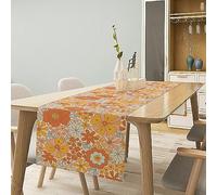Retro Floral Table Runner, 70s Hippie Summer Groovy Flower Print Table Runner for Holiday Home Picnic Party Wedding Buffet Dining Room Kitchen 13x90 Inch