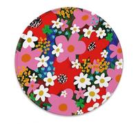 Retro Floral Vintage 60s 70s Flowers Small Mouse Pad 7.9x7.9 Inches,Washable Round Cloth Mousepad for Office Laptop Computer,Non-Slip Rubber Base Mouse Pads for Wireless Mouse,Gift for Girls