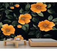Retro Floral Wall Murals Orange Blossom Mural Tropical Floral Mural Wallpaper for Living Room Dark Botanical Leaf Wallpaper for Bedroom Children's Room 365 x 254 cm