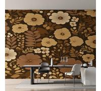 Retro Floral Wallpaper for Living Room, 70s Brown Flower Wall Mural, Non-Woven Photo Wallpaper for Bedroom, Home Decor Wall Paper 300 x 210 cm (W x H) Y&W18