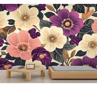 Retro Florals Mural Rustic Florals Wallpaper Rural Flowers Wall Mural Panoramic Office Reception Studio Backdrop Custom Photo Wallpaper (Non-self-Adhesive)