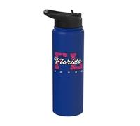 Retro Florida Cheer Pink Leopard Collegiate State Art Stainless Steel Insulated Water Bottle
