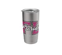 Retro Florida Softball Pink Leopard Collegiate State Graphic Stainless Steel Insulated Tumbler
