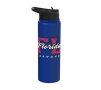 Retro Florida Softball Pink Leopard Collegiate State Graphic Stainless Steel Insulated Water Bottle