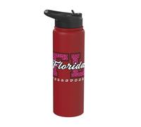 Retro Florida Volleyball Pink Leopard Collegiate State Art Stainless Steel Insulated Water Bottle