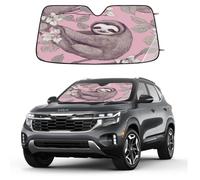 Retro Flower Animal Sloth Branch Car Windshield Sun Shade, Foldable UV Protection Front Window Sunshade with Suction Cups, Heat Blocking Reflective Sun Visor for Cars SUVs Trucks 139.7 x 70 cm