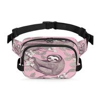 Retro Flower Animal Sloth Branch Fanny Pack for Women Men, Waterproof Waist Bag with Adjustable Strap Dual Zippers, Lightweight Crossbody Chest Bag for Running Hiking Sports