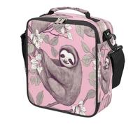 Retro Flower Animal Sloth Branch Kids Lunch Bag for Boys Girls, Reusable Insulated Leakproof Lunch Box with Shoulder Strap, Toddler Cooler Tote for School Picnic Travel Beach Hiking Fishing