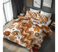 Retro Flower Bedding Super-king Duvet Cover Sets Abstract Brown Floral Quilt Cover 3 Piece, Retro Flower Room Decor Bedding Set & Gift, Super Soft, Microfibre, With 2 Pillowcases, No Comforter, LS5655