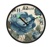 Retro Flower Butterfly Night Light Wall Clock Glow in Dark Light Up Wall Clocks Non-Ticking Silent Battery Operated Clocks 12 Inch for Bedroom Home