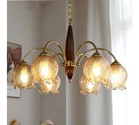 Retro Flower Crack Copper Chandelier, Creative Solid Wood Living Room Chandelier, Handcrafted Farmhouse Chandelier for Dining Room,Industrial Rustic Lighting Fixture,White,6 heads