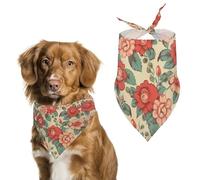 Retro Flower Dog Bandanas for Feeding Grooming, Triangle Pet Bibs Washable Pets Scarf for Cats & Dogs