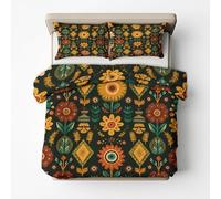 Retro Flower Duvet Cover Sets, Geometric Bohemian Floral Bedding Double Bed Set 200x200 cm, Soft Reversible Microfiber Quilt Cover & 2 Pillowcases, Zipper Closure PZ&S-13