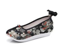 Retro Flower Embroidered Hanfu Shoes Women's Elegant Chinese Style Wedding Shoes Comfort Platform Wedge Walking Shoes Stage Performance Oriental Shoes(Black,6 UK)