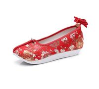 Retro Flower Embroidered Hanfu Shoes Women's Elegant Chinese Style Wedding Shoes Comfort Platform Wedge Walking Shoes Stage Performance Oriental Shoes(Red,6.5 UK)
