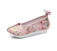 Retro Flower Embroidered Hanfu Shoes Women's Elegant Chinese Style Wedding Shoes Comfort Platform Wedge Walking Shoes Stage Performance Oriental Shoes(Pink,5.5 UK)