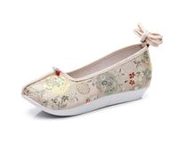 Retro Flower Embroidered Hanfu Shoes Women's Elegant Chinese Style Wedding Shoes Comfort Platform Wedge Walking Shoes Stage Performance Oriental Shoes(Gold,5.5 UK)