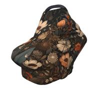 Retro Flower Floral Nursing Cover 360° Full Coverage Botanical Plant Stretch Scarf for Breastfeeding and Car Seat Cover Fit for Most Pushchairs and Prams