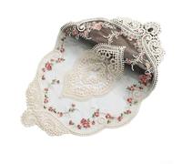 Retro Flower Lace Placemat, Nordic Embroidered Anti-Slip Table Mat for Kitchen Dining Decor, Beige Polyester Round Coaster 28x20cm(S)