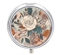 Retro Flower Pattern Pill Box Portable Pill Organizer with 3 Compartment and Small Mirror Travel Pillcase for Pocket Or Purse Round Medicine Organizer Decorative Vitamin Organizer