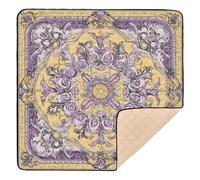 Retro Flower Pattern Purple and Yellow Soft Padded Baby Gym & Activity Mat for Indoor Outdoor 1-Piecing Baby Play Tummy Time Mat for Babies Infants Toddlers, 50'' x 50''