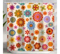 Retro Flower Shower Curtain, Groovy Vintage Hippie Funky 70s Sun Flowers Shower Curtains for Bathroom Decor, Boho Colorful Floral Shower Curtain Set with 12 Hooks, 47X64IN Bath Decor