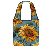 Retro Flower Sunflower Reversible Canvas Shoulder Tote - Double-Sided Print, 12oz Cotton, 27cm Drop, Fold-Flat Bag for Travel, Shopping, Street Outings