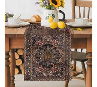 Retro Flower Table Runner 13x120 Inches Long Art Carving Textures in Egyptian Style Cotton Linen Table Runner Burlap Style for Dinner Table Party Decor Tabletop Decorations