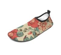 Retro Flower Water Shoes for Men Women, Lightweight Stretch Swim Shoes with Anti-Slip Rubber Sole, Quick-Dry Aqua Socks for Pool, Beach, Surfing, Style, 10 Women/10 Men