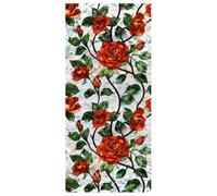 Retro Flower Window Privacy Film,Stained Glass Decals Chinese Red Rose Privacy Rainbow Decals Living Room Sun Blocking Decor Removable Static Cling Stickers,16.93x39.37inch
