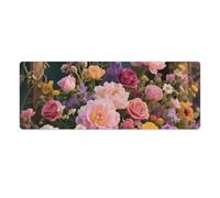 Retro Flowers Desk Mat 30x80cm, Non-Slip Rubber Base with Stitched Edges, Waterproof Desk Pad for Keyboard & Mouse, Large Mouse Pad for Office Gaming