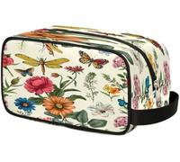 Retro Flowers Dragonflies Butterflies Toiletry Bag for Travel, Cosmetic Makeup Bag Waterproof Polyester Shaving Bag for Men Women Kids, Portable Organizer for Bathroom Gym Vacation