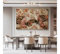 Retro Flowers Fox Texture Print, Colorful Painting Art Canvas Painting for Living Room Bedroom Restaurant Home Office Wall Decoration Wall Art Pictures Home Decorative 60L x 40W cm Frameless
