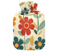Retro Flowers hot Water Bottle with Soft Cover, 1L hot compresses for The Body for ( Scenario), Neck Shoulder Warmer, bolsas de agua Caliente para Dolores
