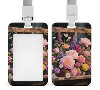Retro Flowers ID Badge Holder with Vertical Card Badge Holder Waterproof Plastic Card Sleeve Badges Protector Case Name Tag ID Card Holder for Office Doctor Nurse Teachers