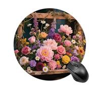 Retro Flowers Mouse Pad Round Laptop Mouse Mat Cute Computer Mousepad Keyboard Pad Non-Slip Desk Pads for Gaming Office Work Home