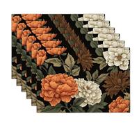 Retro Flowers Placemats Set of 2 Washable Heat-Resistant Place Mats Dahlia Dining Table Mats, Easy to Clean & Reusable for Party Kitchen Dining Decoration, Sage Green