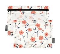 Retro Flowers Poppy 3 Rings Binder Pencil Pouch Pencil Case with Zipper Set of 2 Clear Makeup Bag Office Document Organizer