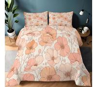 Retro Flowers Quilted Coverless Duvet Double Cooling Comforter Bedspread, White Soft Quilted Duvet Set 200 x 200 cm with Pillowcases Lightweight All Season Easy Care Quilted Bedspread