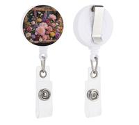 Retro Flowers Retractable Badge Reel - Personalized ID Name Badge Holder with Lanyard Cute Badges Reel Holder Round Nurse Doctor Name Tag Badges Clip for Work