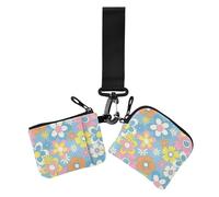 Retro Flowers Social Media Dual Coin Purse Credit Card Holder Wallet Thin Flat Zipper Cash Coin Purse with Zipper Pocket for Lady 2 Packs