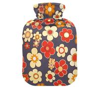 Retro Flowers Water Bottle for hot Water with Soft Cover, 2L hot compresses for The Body for Hand Feet Warmer, Hot and Cold Therapies, bolsas para agua Caliente