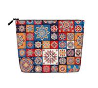 Retro Flowwer Print Fake Hemp Makeup Bag Cosmetic Pouch Travel Toiletry Bag Waterproof Organizer for Women