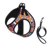 Retro Flowwer Print Harness Leash Set For Cats And Dogs, Reflective Adjustable, Soft Breathable Mesh Vest With Escape-Proof Lead, For Small Pets And Kitten Puppies