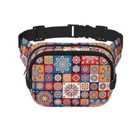 Retro Flowwer Print Waist Pack Fanny Pack Belt Bag for Men Women,Waterproof Adjustable Strap 3 Pockets for Outdoor Travel