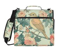 Retro Flroal Bird 3 Ringing 1.5 inch Binder Zipper with Shoulder Strap & Handle Easy to Carry Portable Home Travel Storage Bag for School and Office Cremallera de carpeta